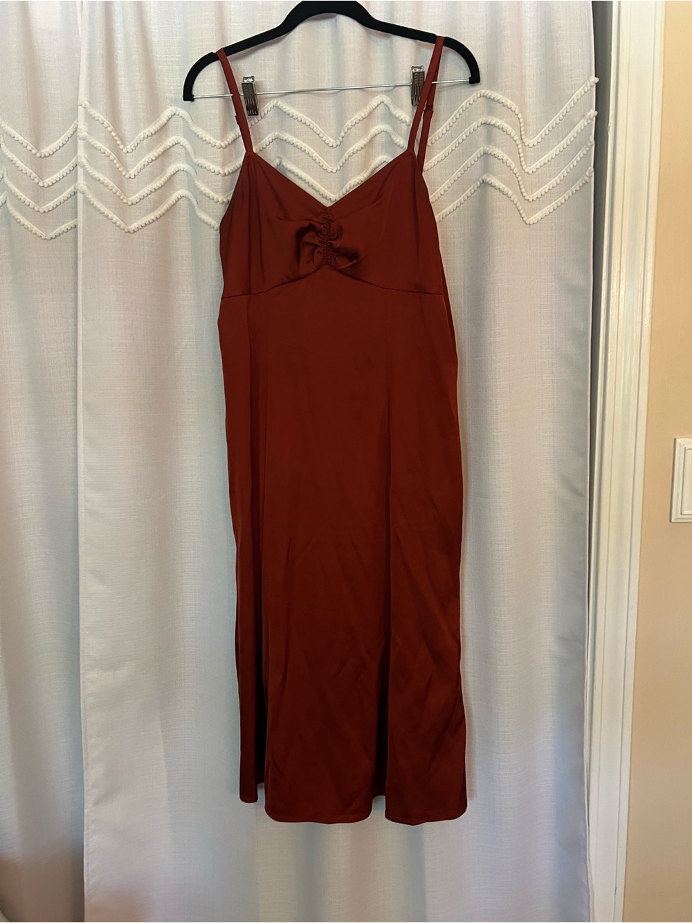 Rust Red Slip Midi Dress with Knot Front